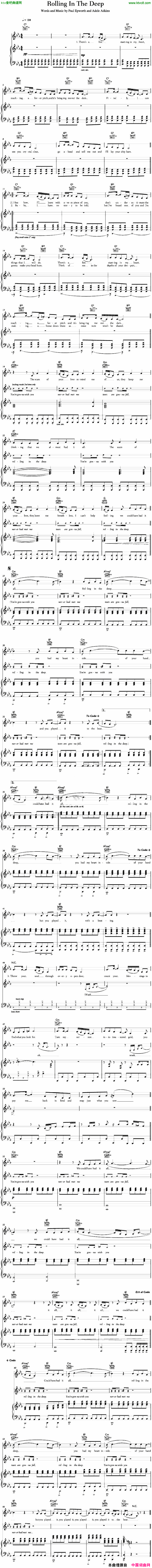 Rollinginthedeep正谱简谱_Adele演唱
