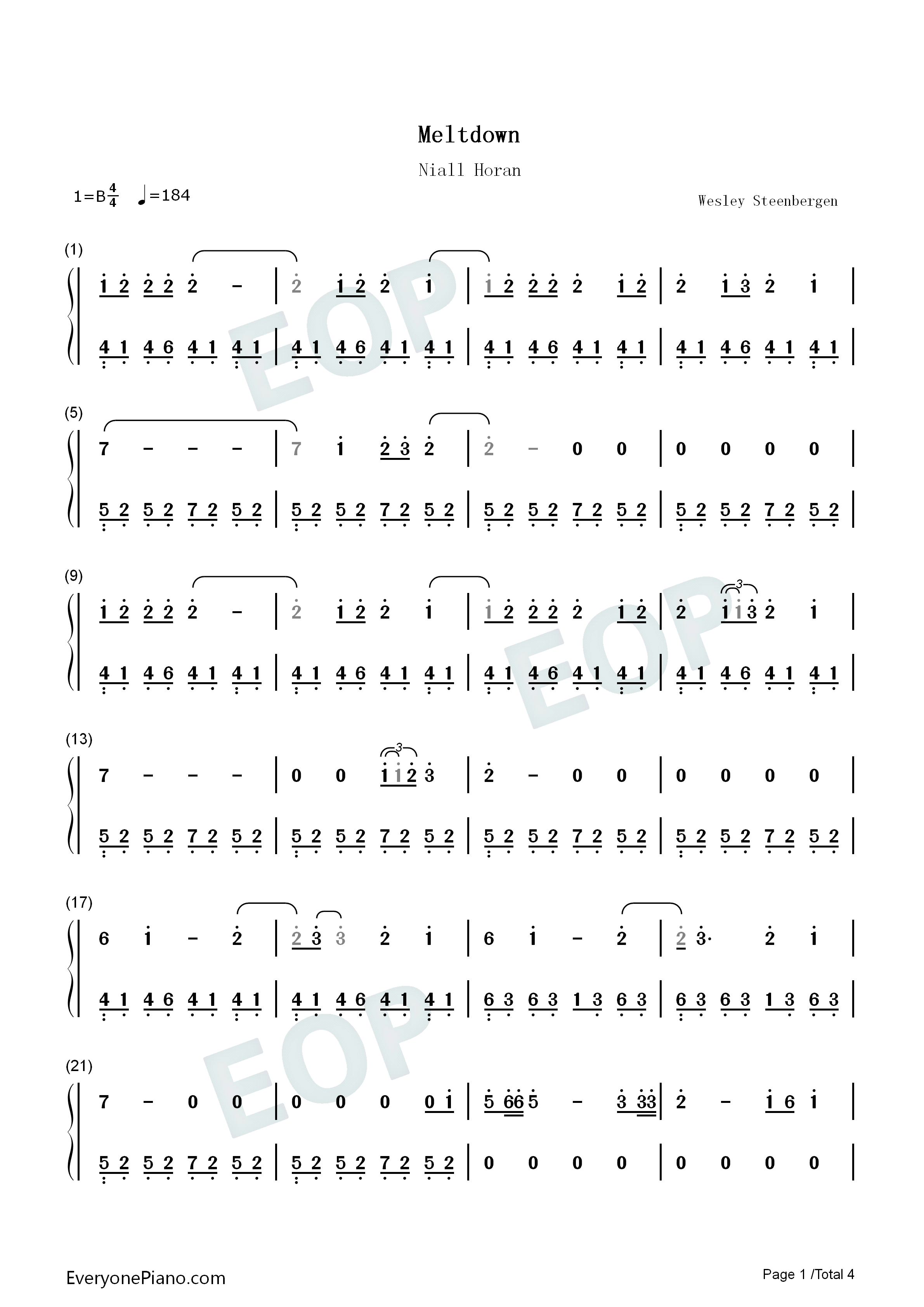 Meltdown钢琴简谱_Niall_Horan演唱