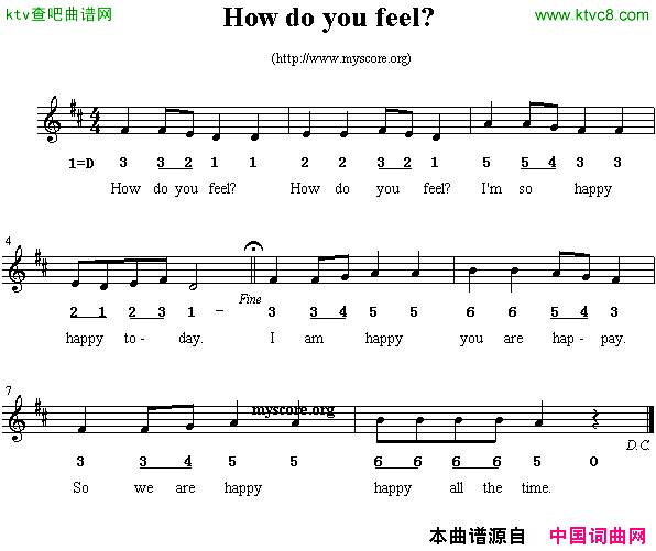 Howdoyoufeel英文儿歌简谱