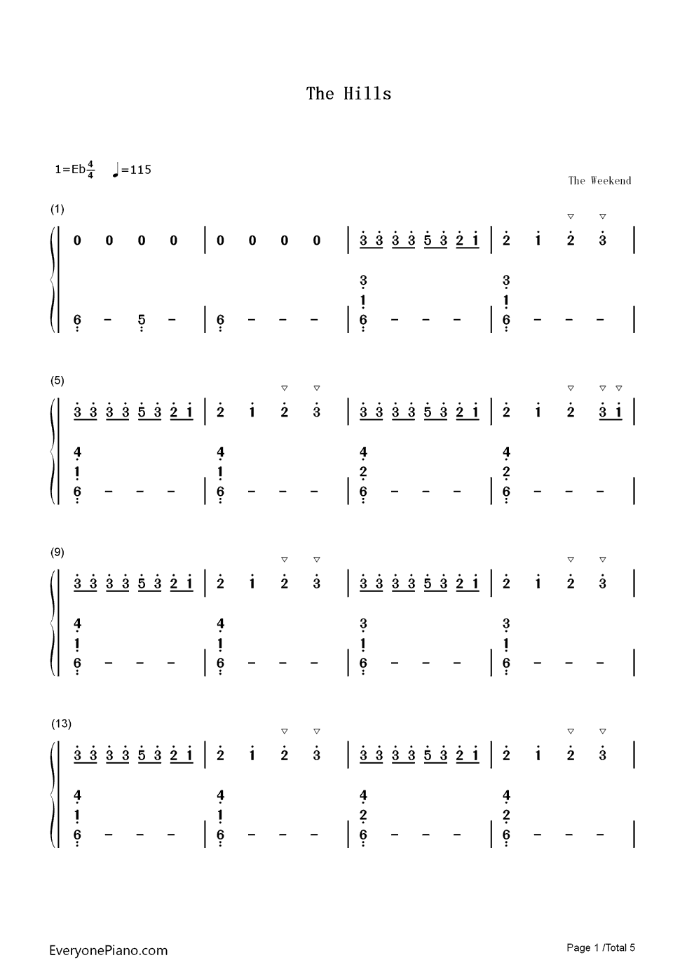 The_Hills钢琴简谱_The_Weeknd演唱