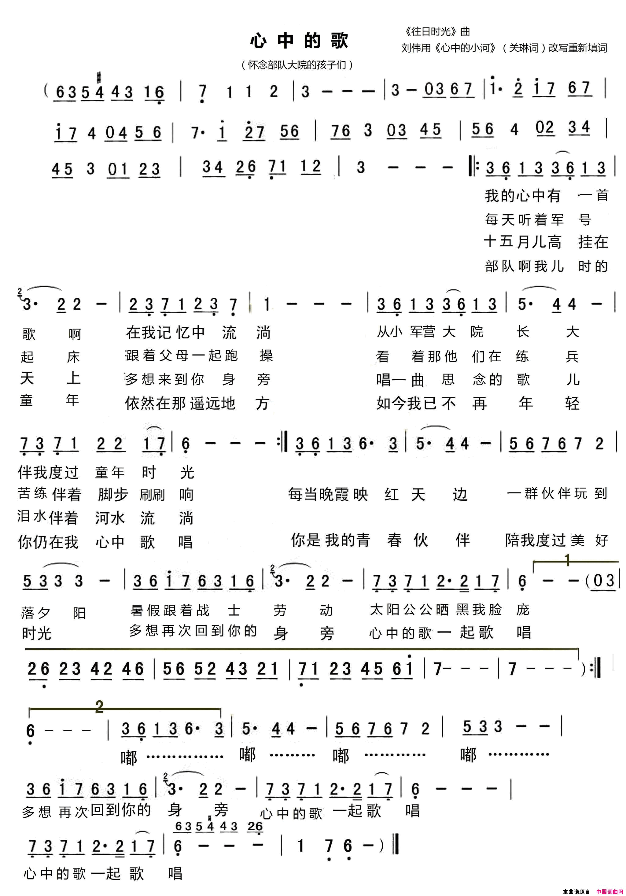 心中的歌简谱_闻梵演唱_刘伟/往日时光词曲