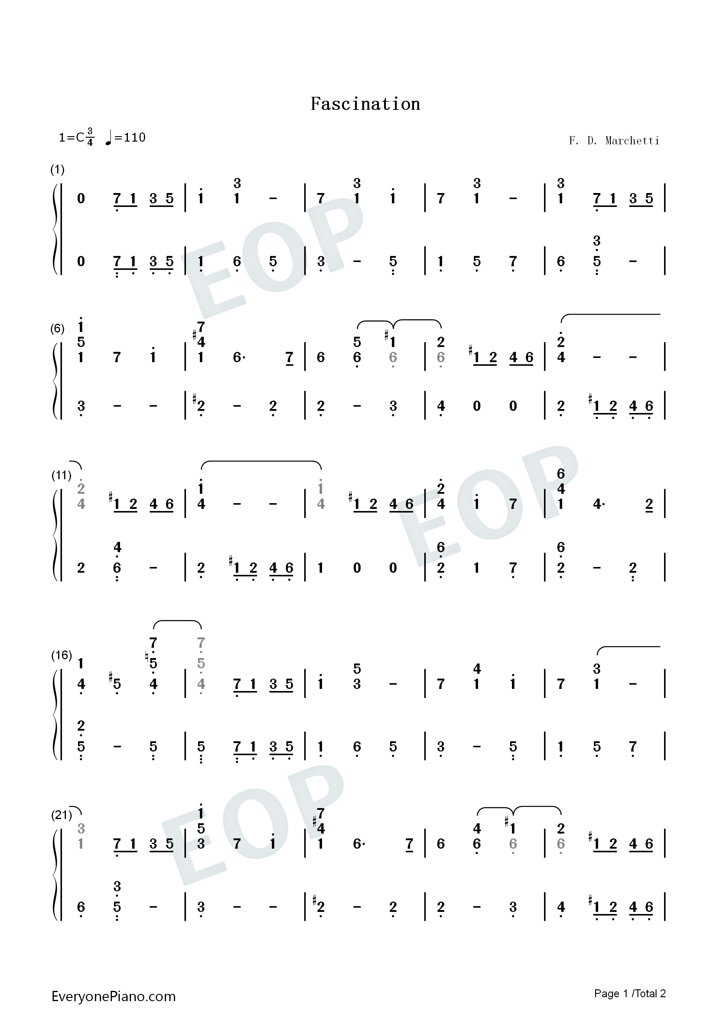 Fascination钢琴简谱_Fermo_Dante_Marchetti演唱