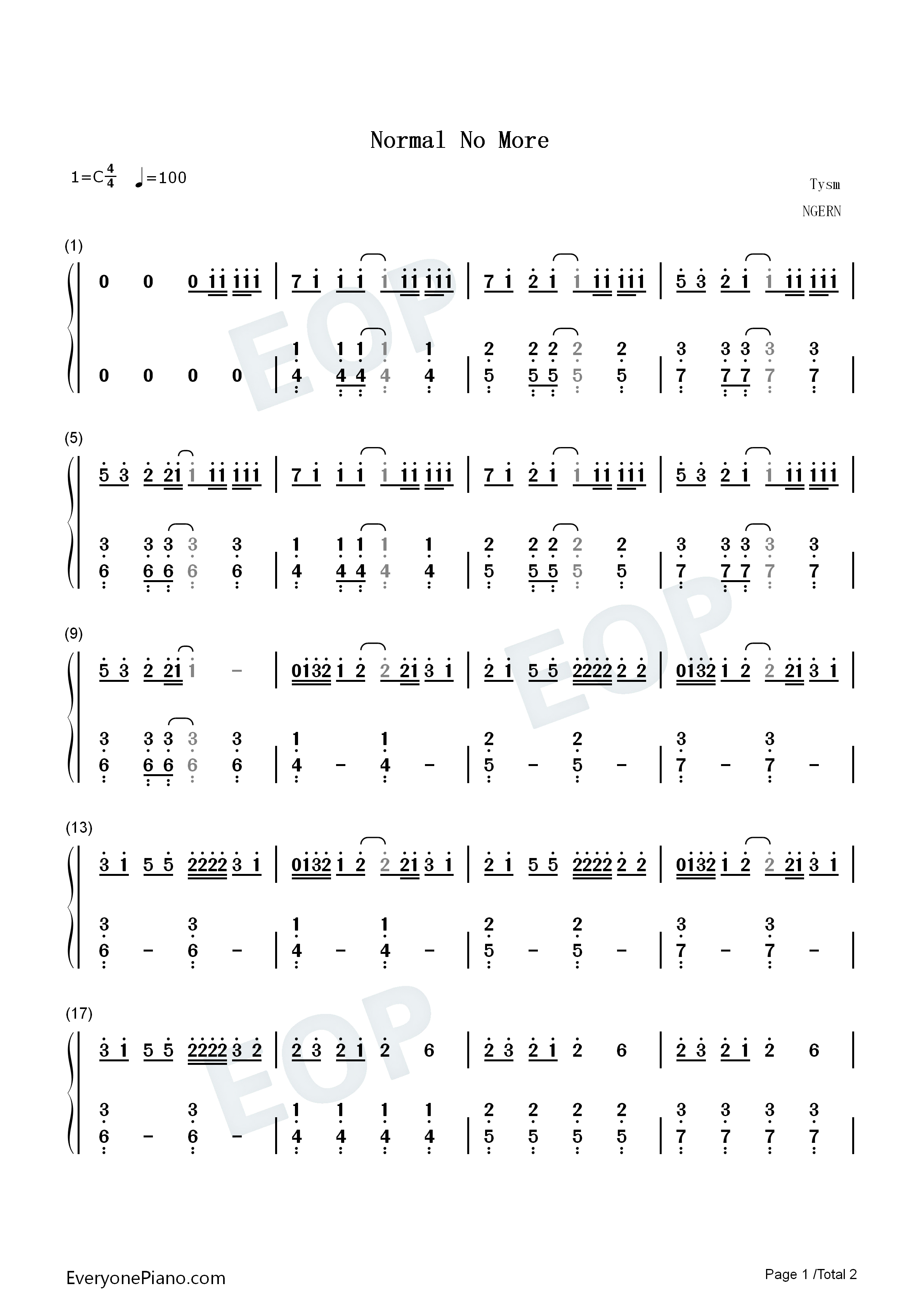 Normal_No_More钢琴简谱_TYSM演唱