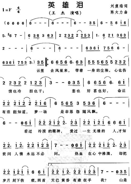 英雄泪1简谱
