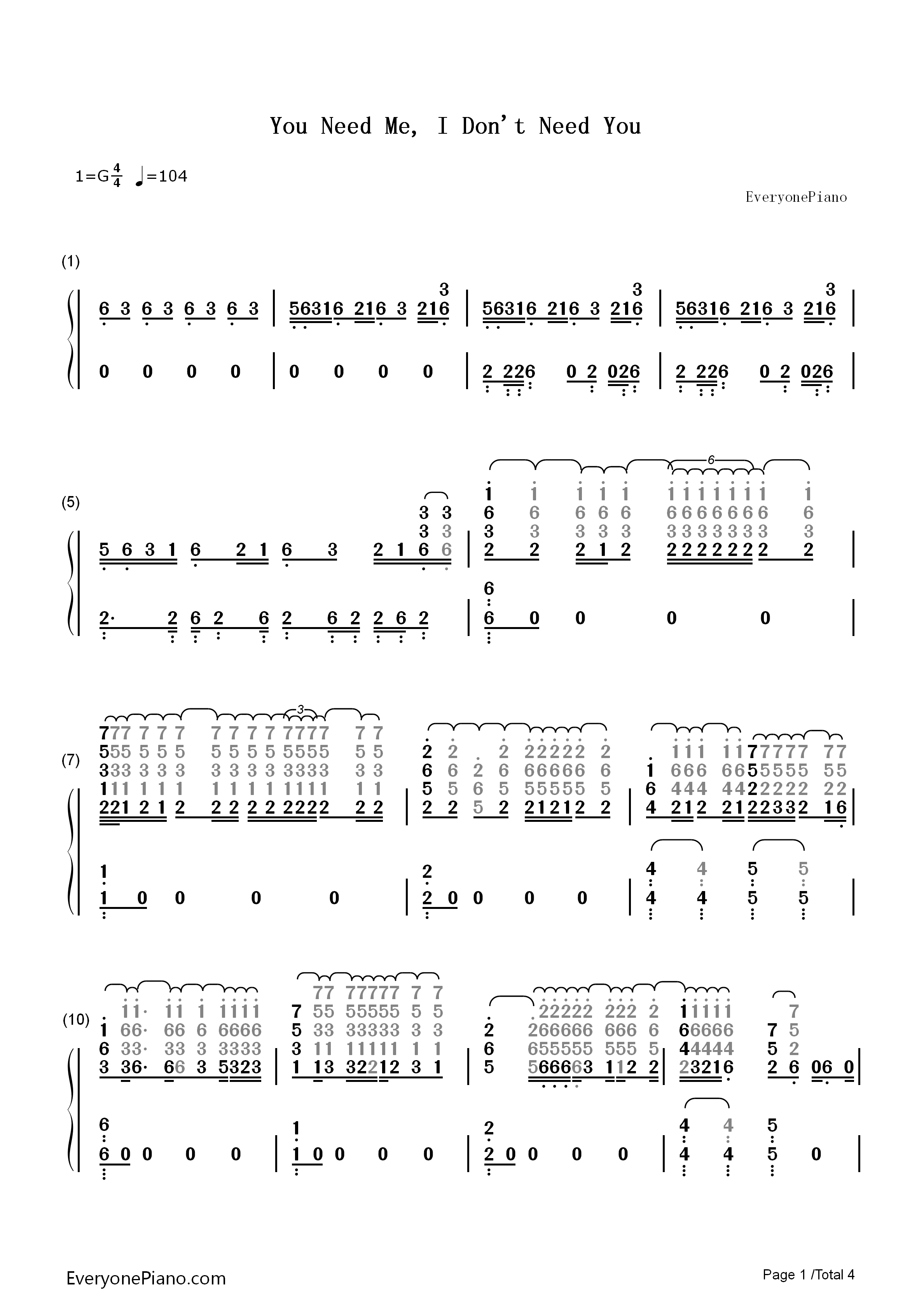 You_Need_Me，I_Don't_Need_You钢琴简谱_Ed_Sheeran演唱