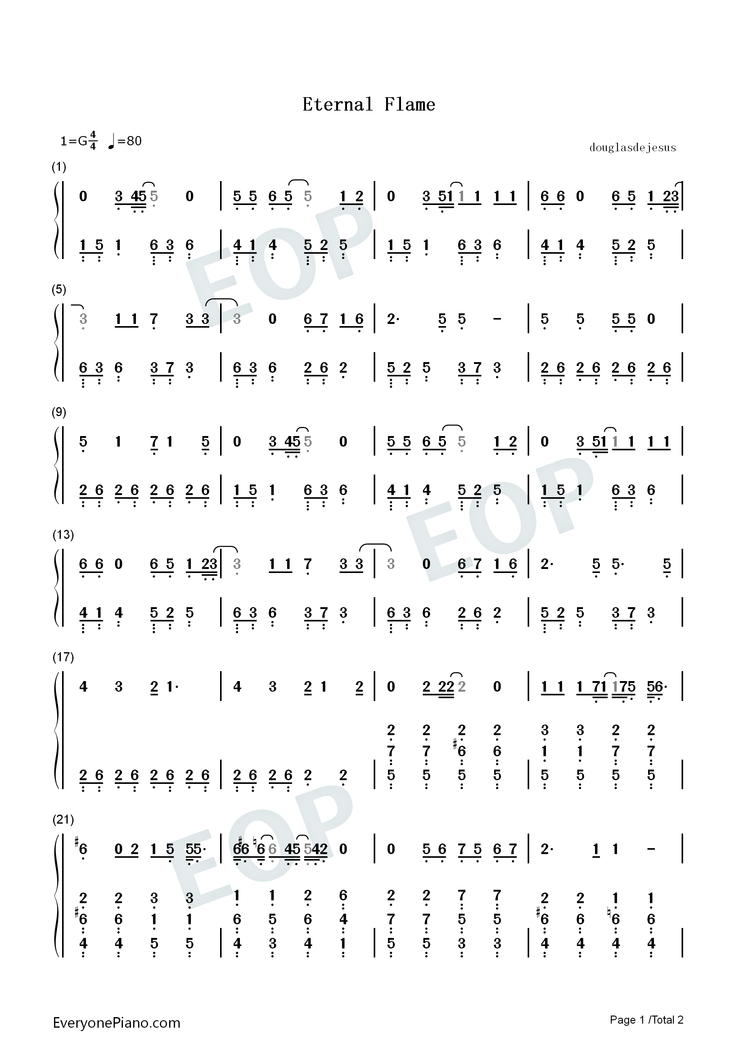 Eternal_Flame钢琴简谱_The_Bangles_手镯合唱团演唱