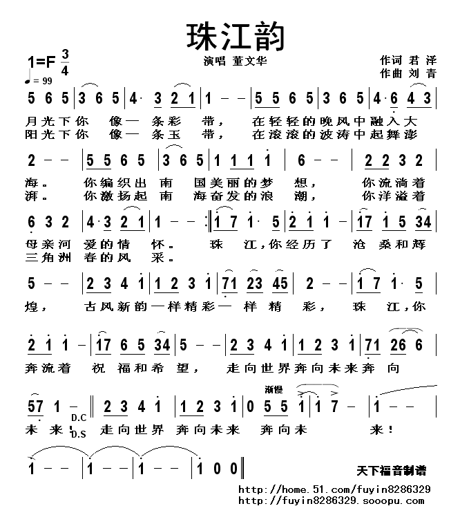 珠江韵简谱_董文华演唱