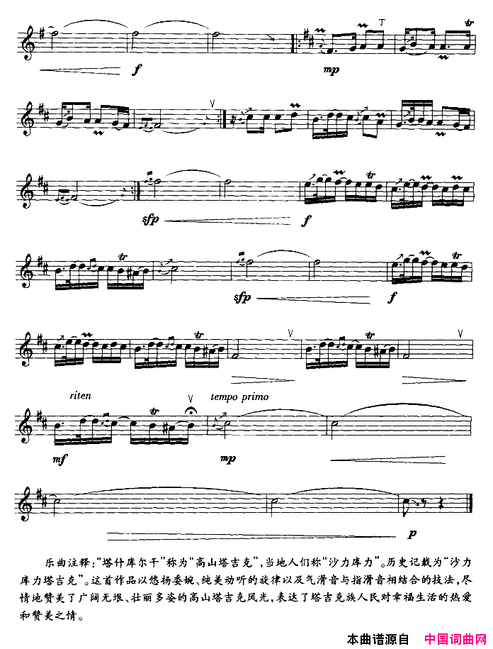 美丽的沙力库力竖笛独奏简谱