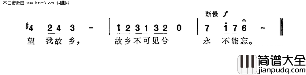 望故乡望故乡于右望故乡任词_董卫曲简谱