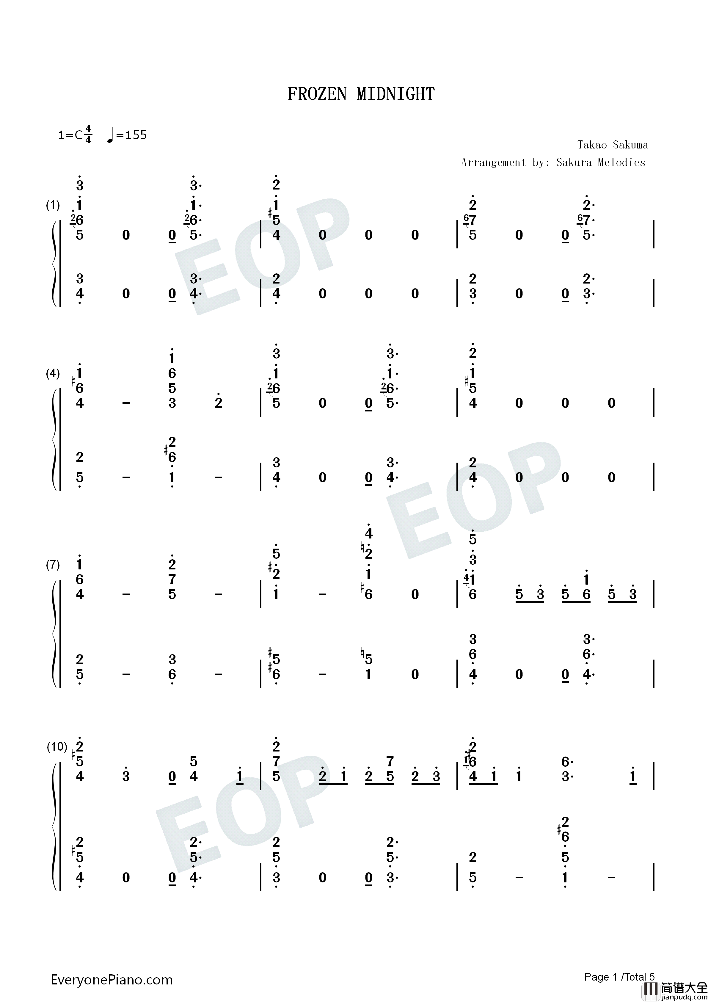 FROZEN_MIDNIGHT钢琴简谱_佐久间贵生演唱