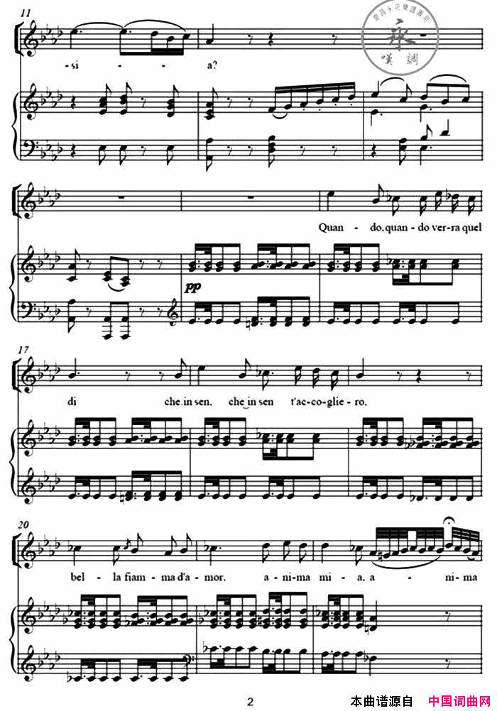 [意]炽热的心愿简谱_廖昌永演唱_作曲：贝利尼词曲