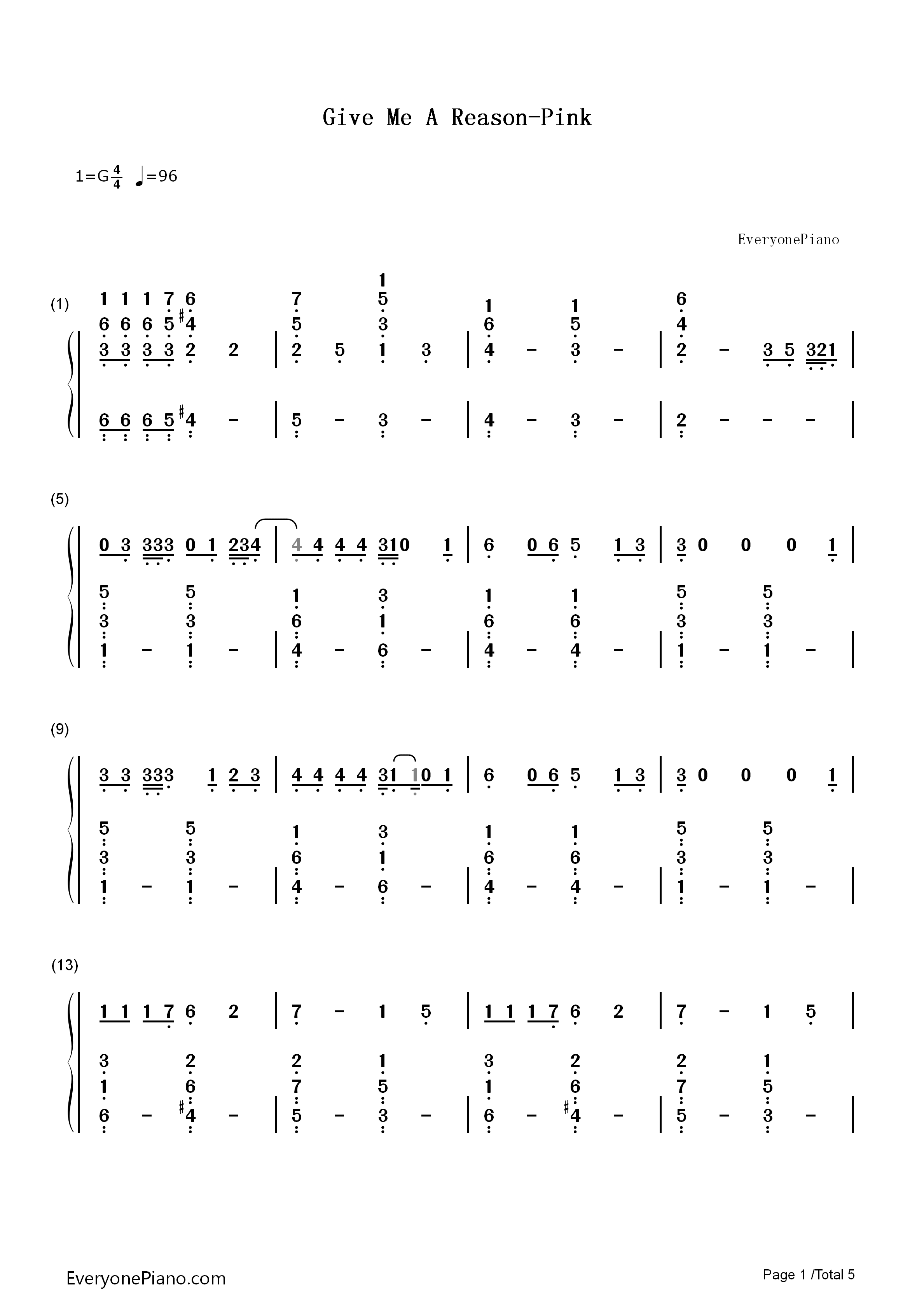 Just_Give_Me_a_Reason钢琴简谱_P!nk演唱