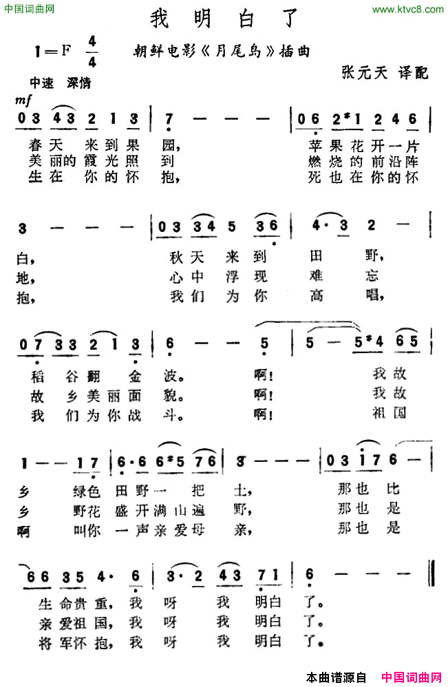 [朝鲜]我明白了朝鲜电影_月尾岛_插曲简谱