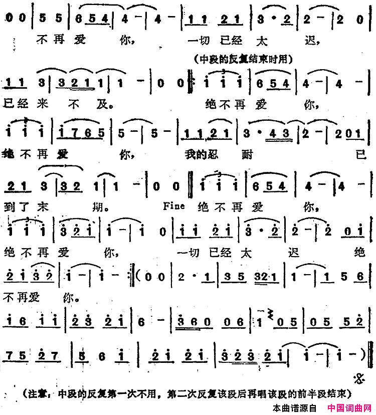 苏芮演唱金曲：绝不再爱你简谱_苏芮演唱