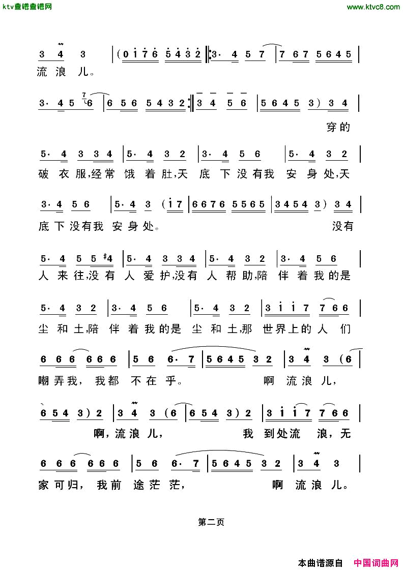 我是流浪儿[印度]简谱