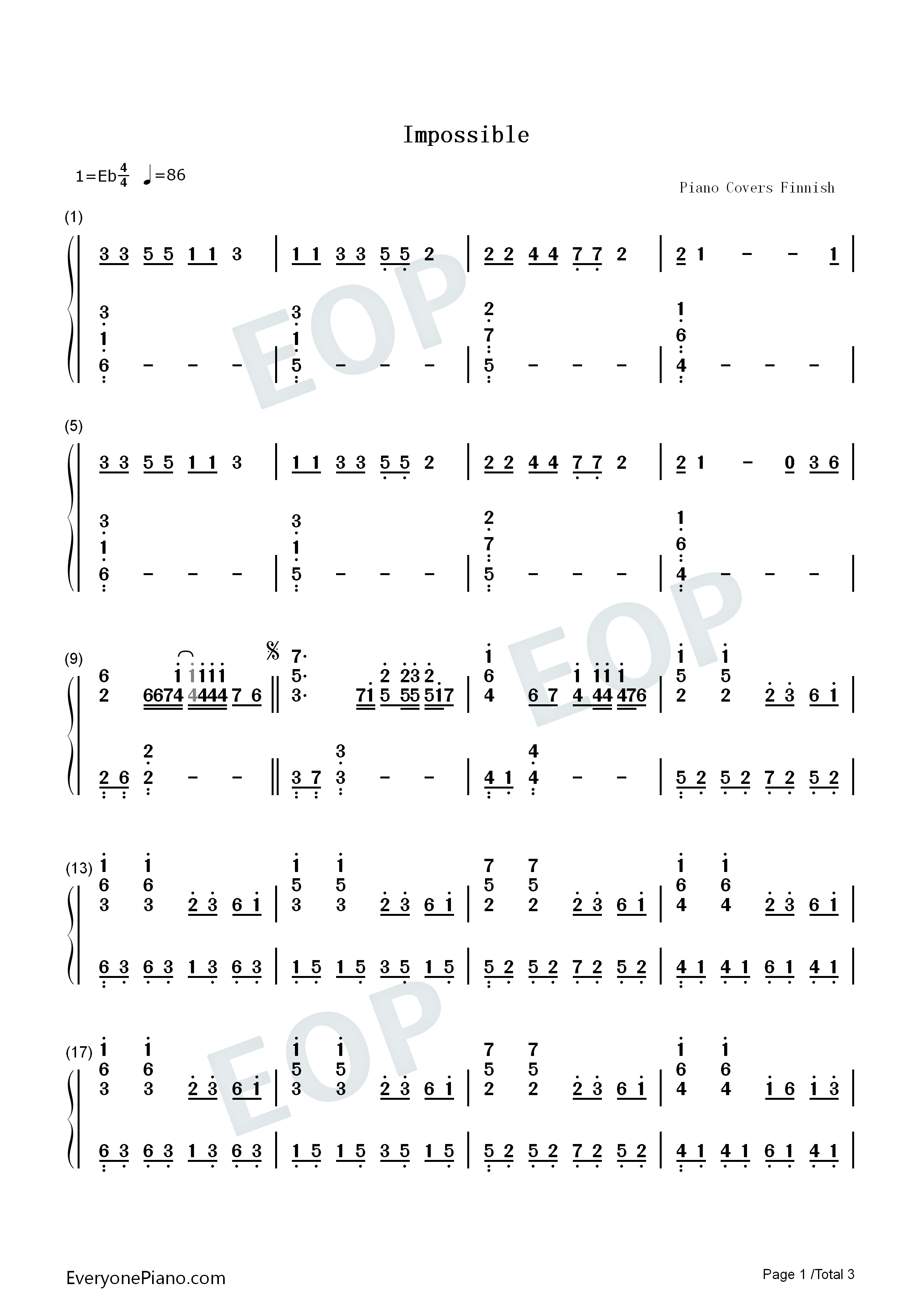 Impossible钢琴简谱_James_Arthur演唱