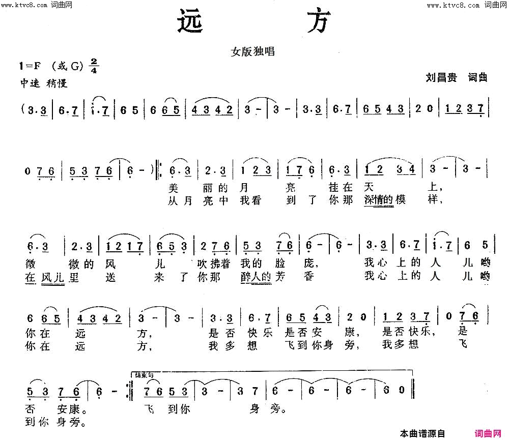 远方简谱_桃红演唱_刘昌贵/刘昌贵词曲