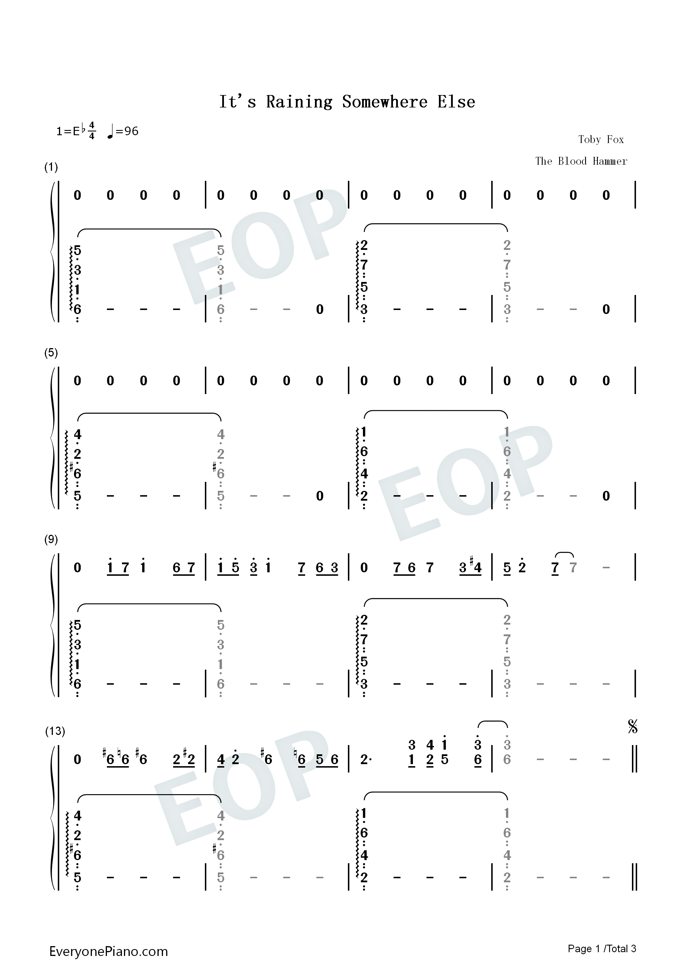 Its_Raining_Somewhere_Else钢琴简谱_Toby_Fox演唱