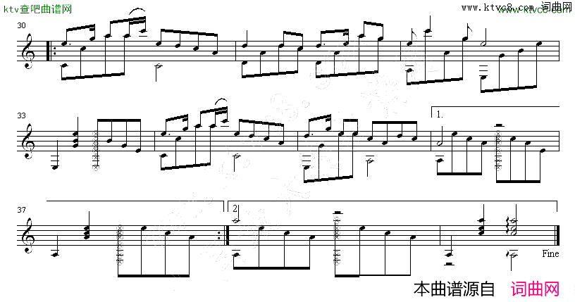 月亮之上吉他独奏谱五线谱简谱_凤凰传奇演唱