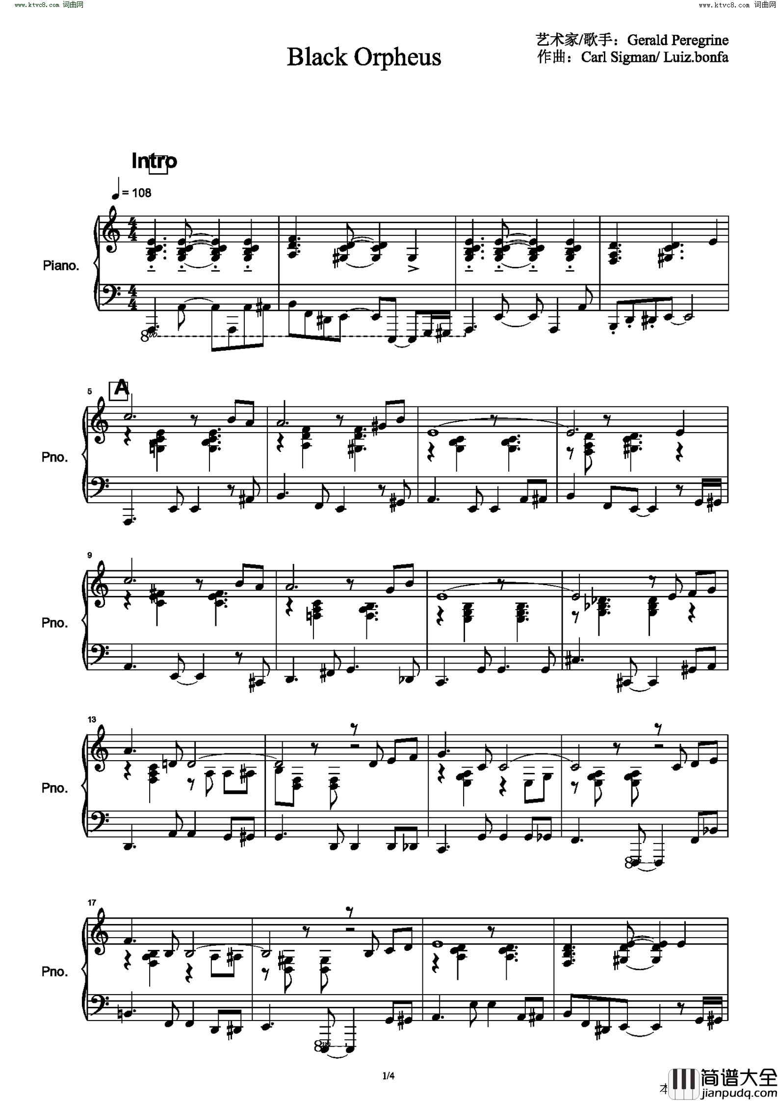 Black_Orpheus简谱_Gerald_Peregrine演唱