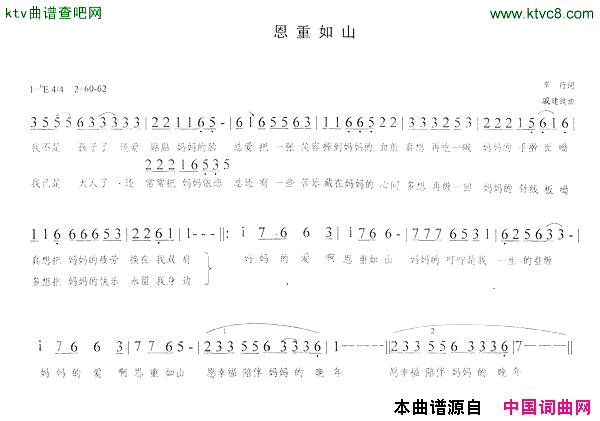恩重如山车行词戚建波曲简谱_于文华演唱