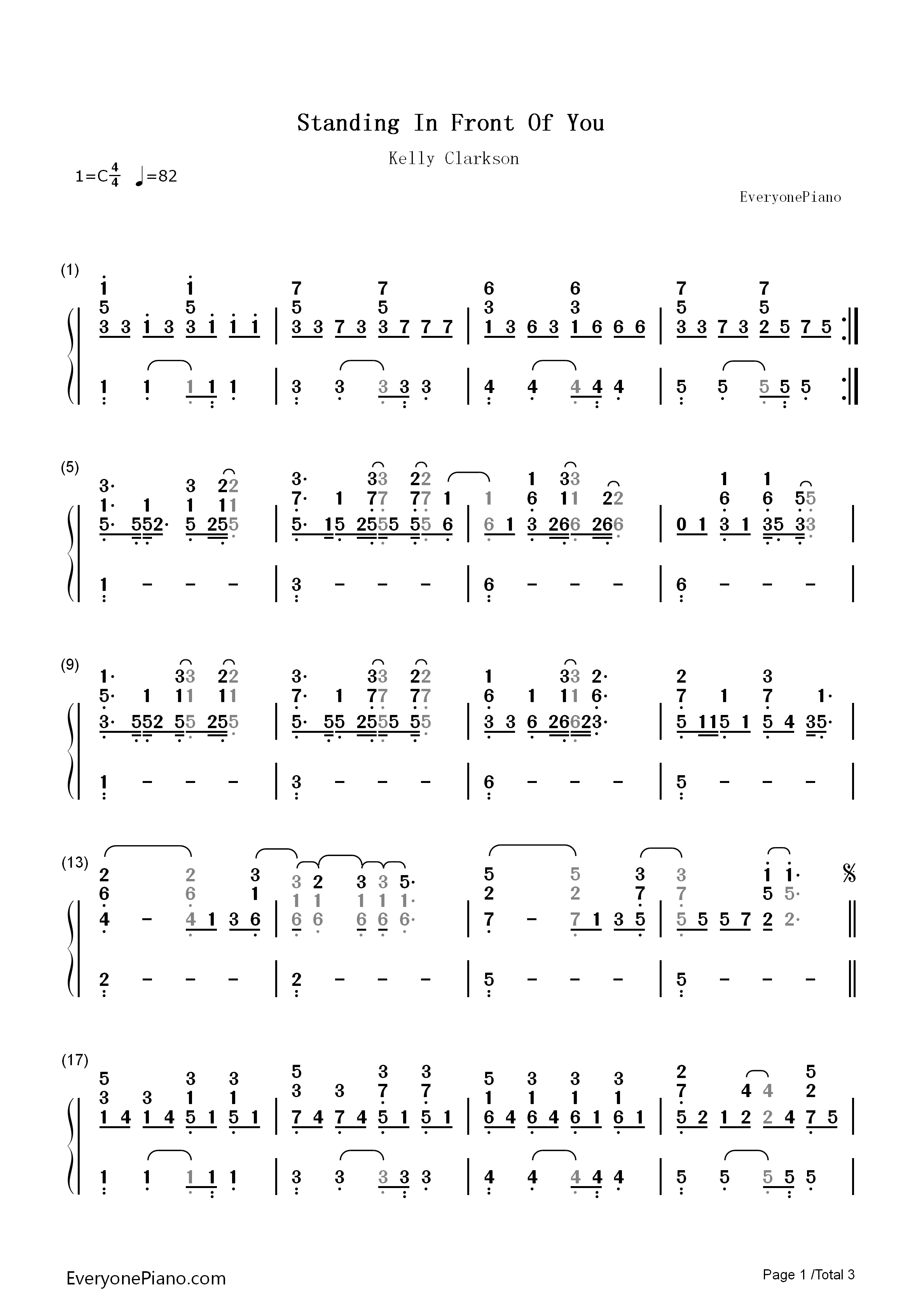 Standing_In_Front_Of_You钢琴简谱_Kelly_Clarkson演唱