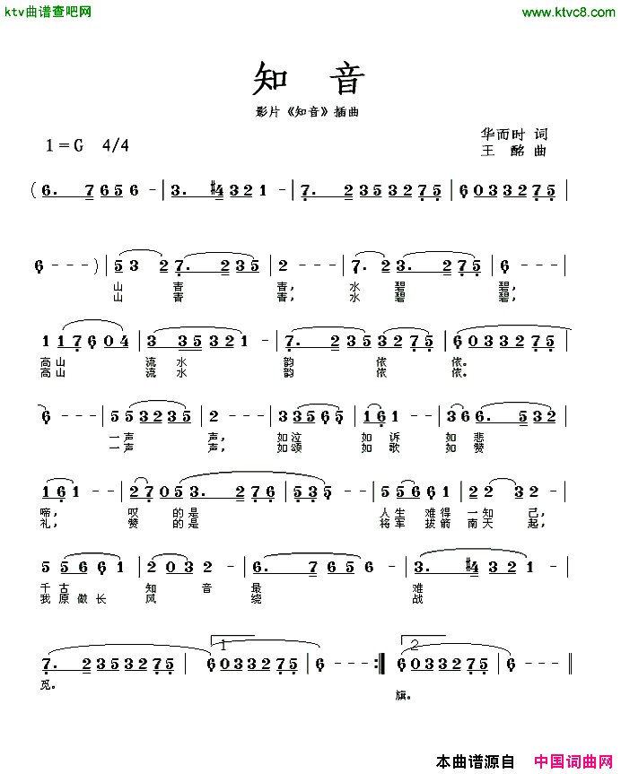 知音同名电影插曲简谱_李谷一演唱