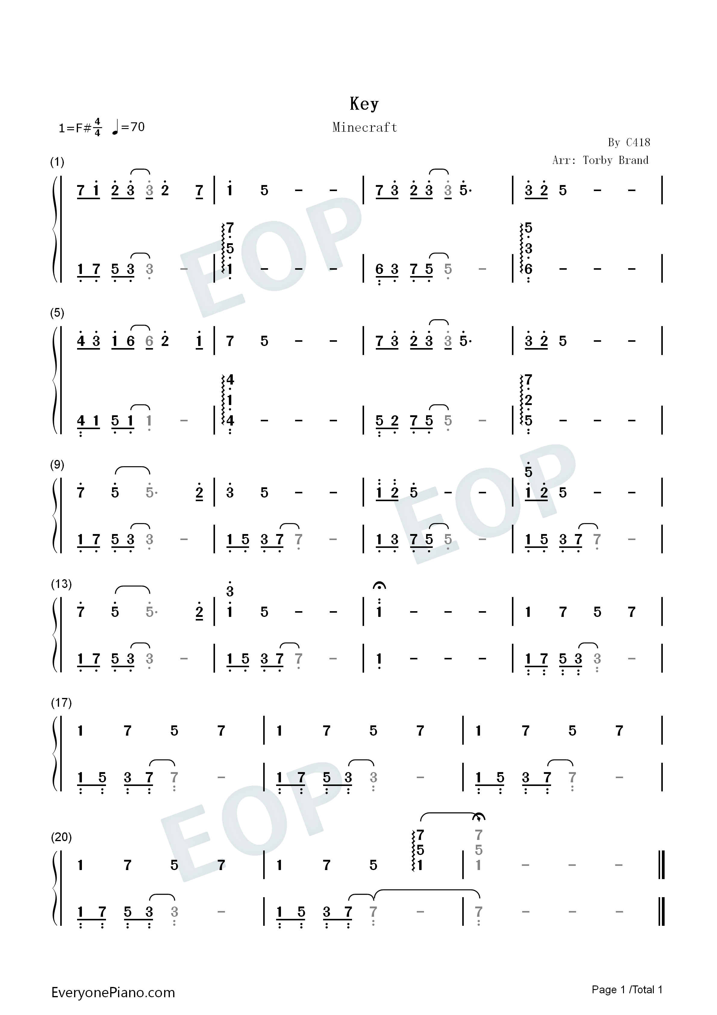 Key钢琴简谱_C418演唱