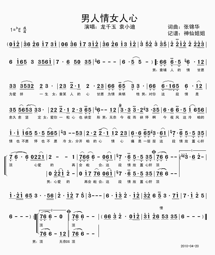 男人情女人心闽南语简谱_龙千玉演唱_张锦华/张锦华词曲