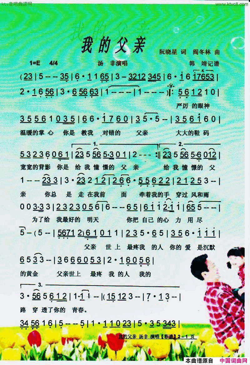 我的父亲【彩谱】简谱_汤非演唱_阮晓星/阎冬林词曲