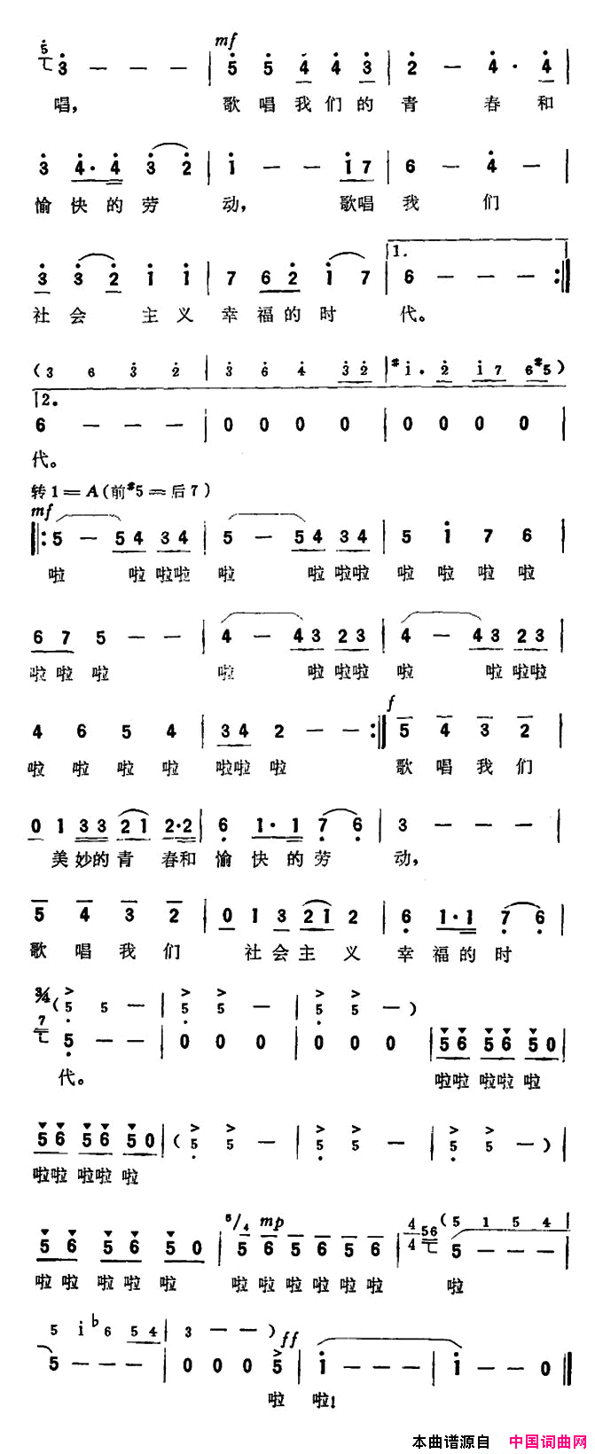 百灵故事片_不当演员的姑娘_插曲简谱