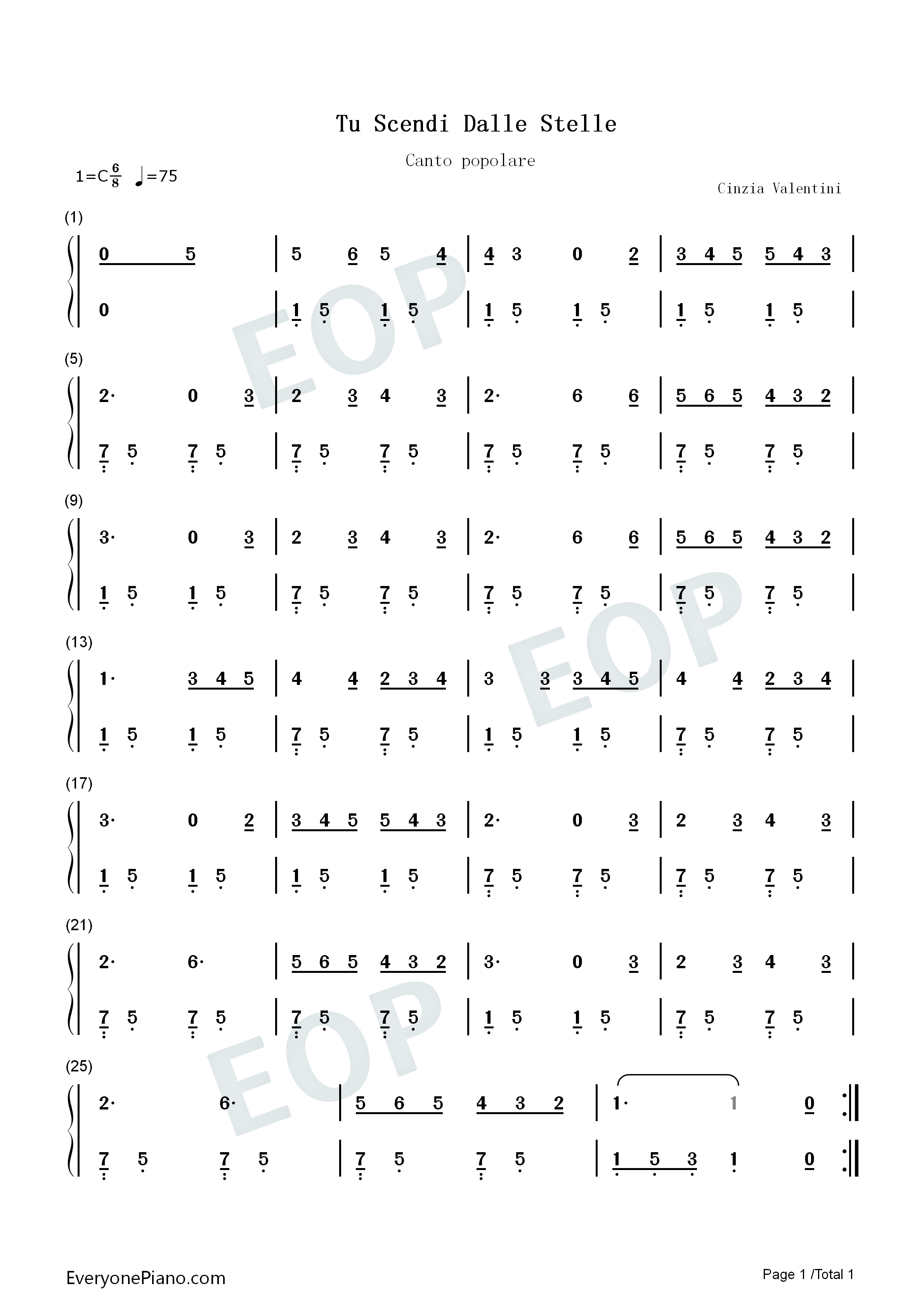 Tu_Scendi_Dalle_Stelle钢琴简谱_Alphonsus_Liguori演唱