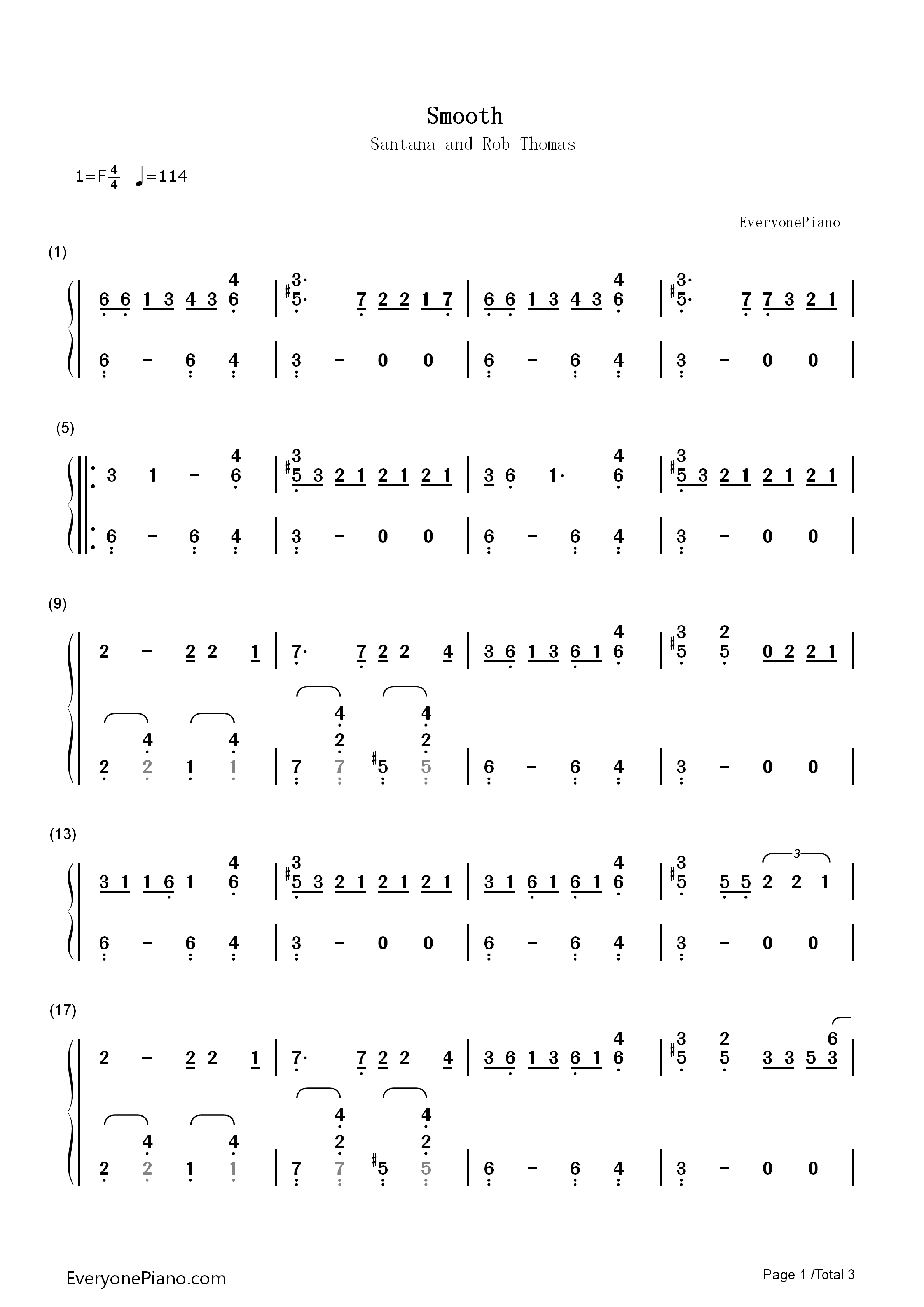 Smooth钢琴简谱_Santana_&_Rob_Thomas演唱