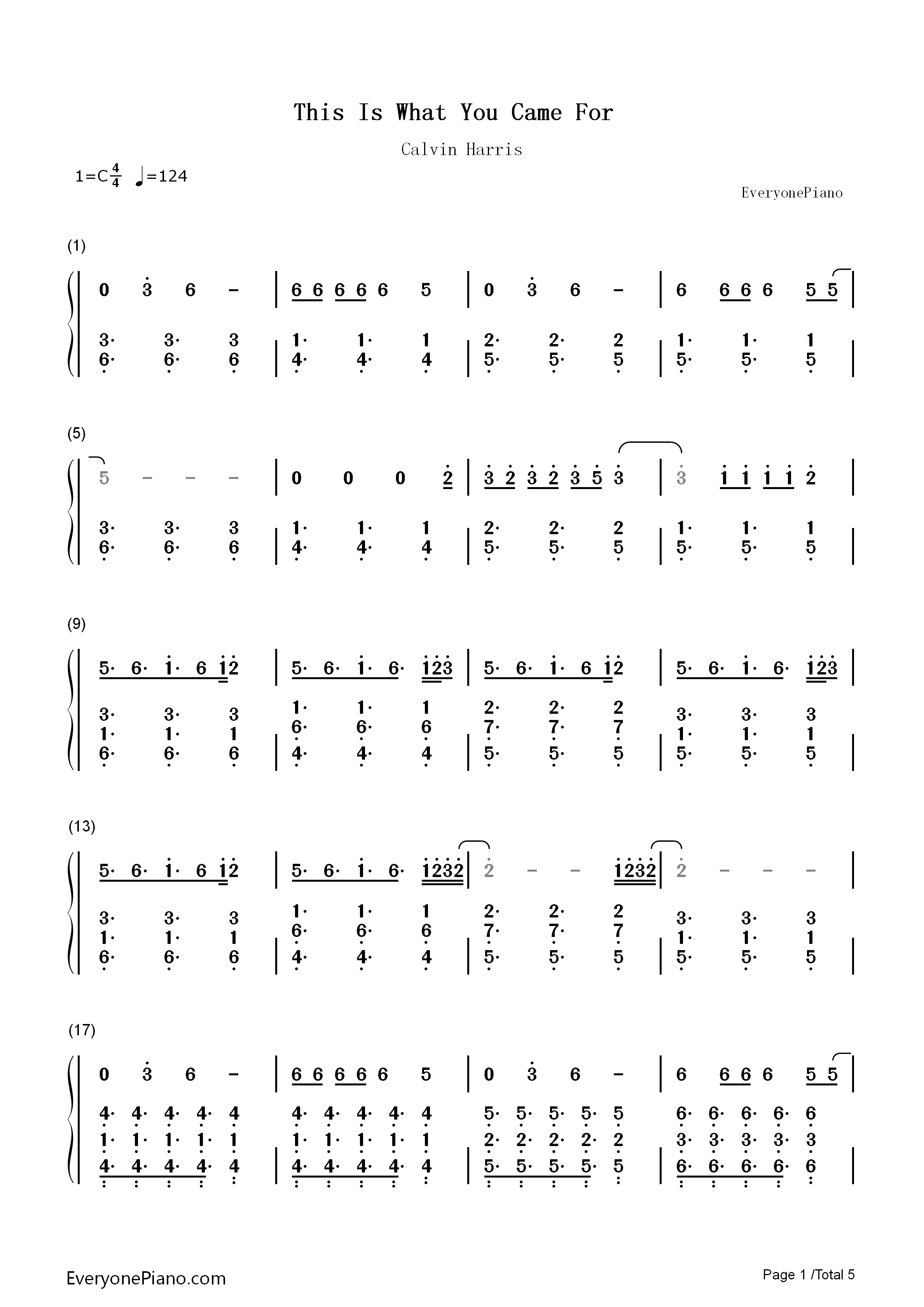 This_Is_What_You_Came_For钢琴简谱_Calvin_Harris演唱