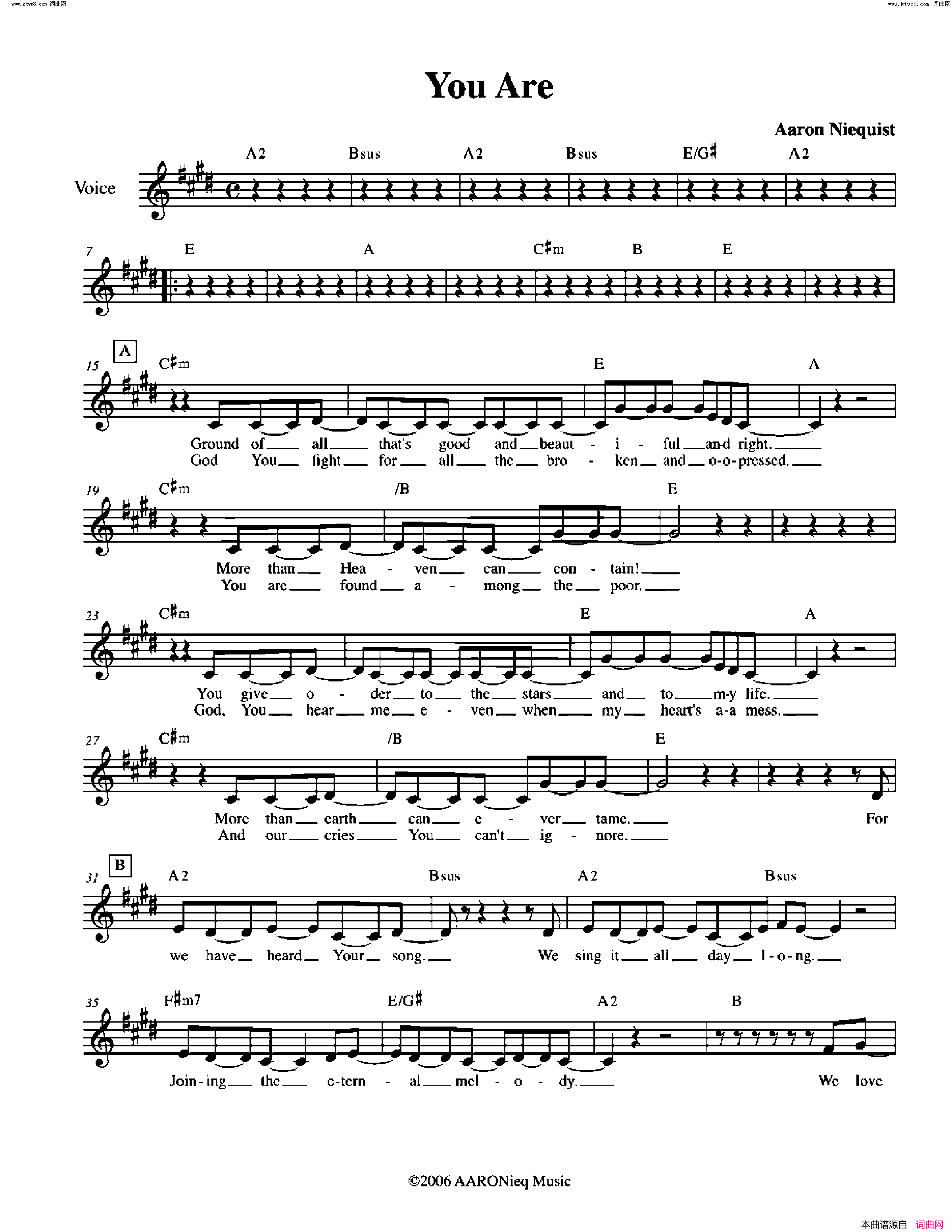 You_Are_歌曲_人声伴奏简谱