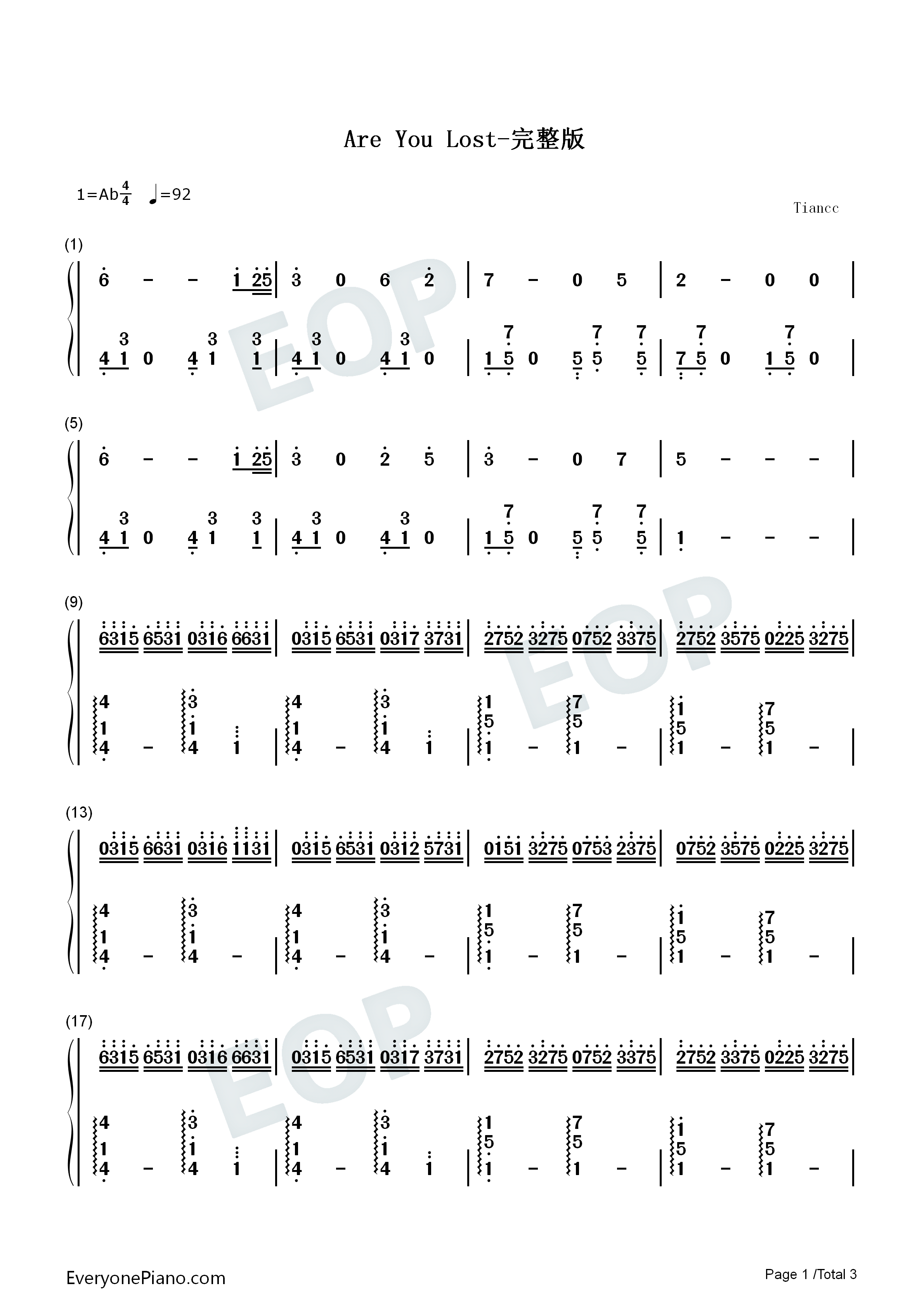Are_You_Lost钢琴简谱_Park_Bird演唱