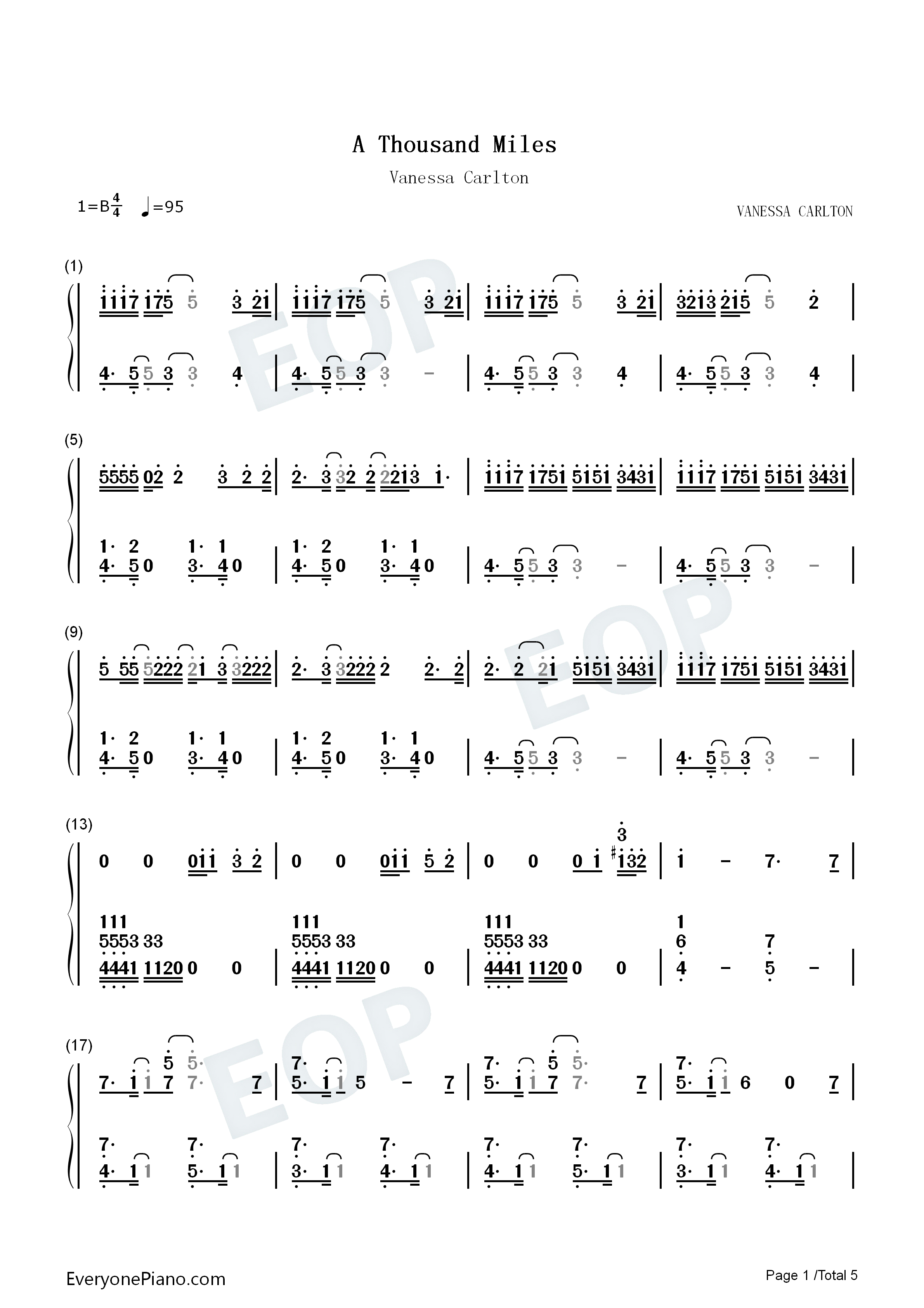 A_Thousand_Miles钢琴简谱_Vanessa_Carlton演唱