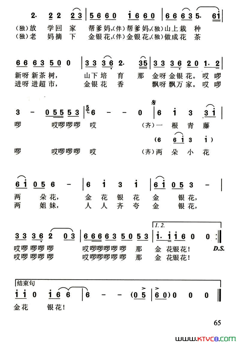 金花银花金银花简谱_荆雯馨演唱_李幼容/曹明辉词曲