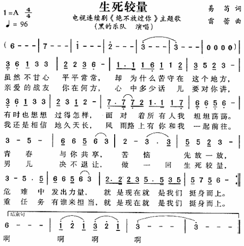 生死较量_绝不放过你_主题歌简谱