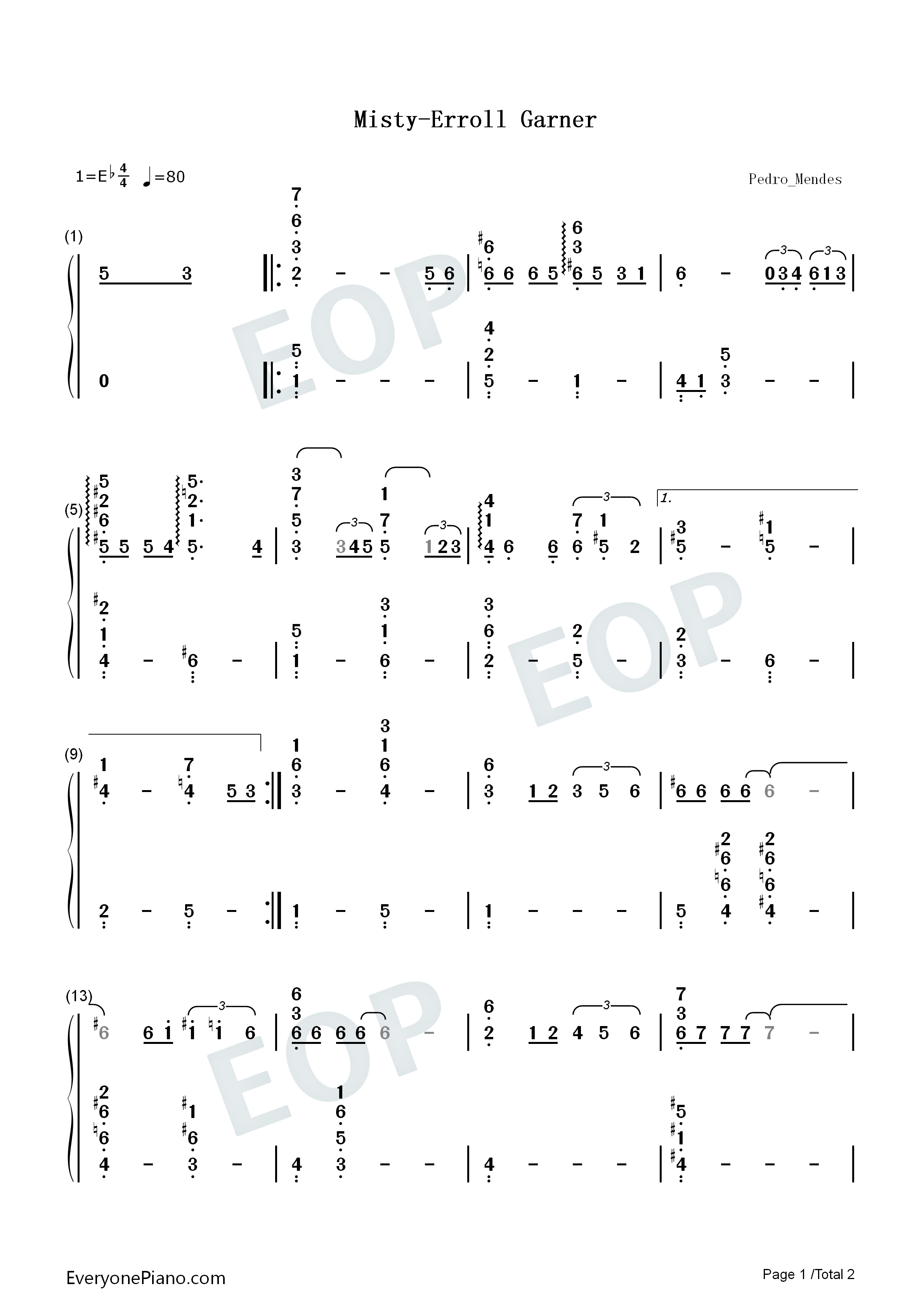 Misty钢琴简谱_Erroll_Garner演唱