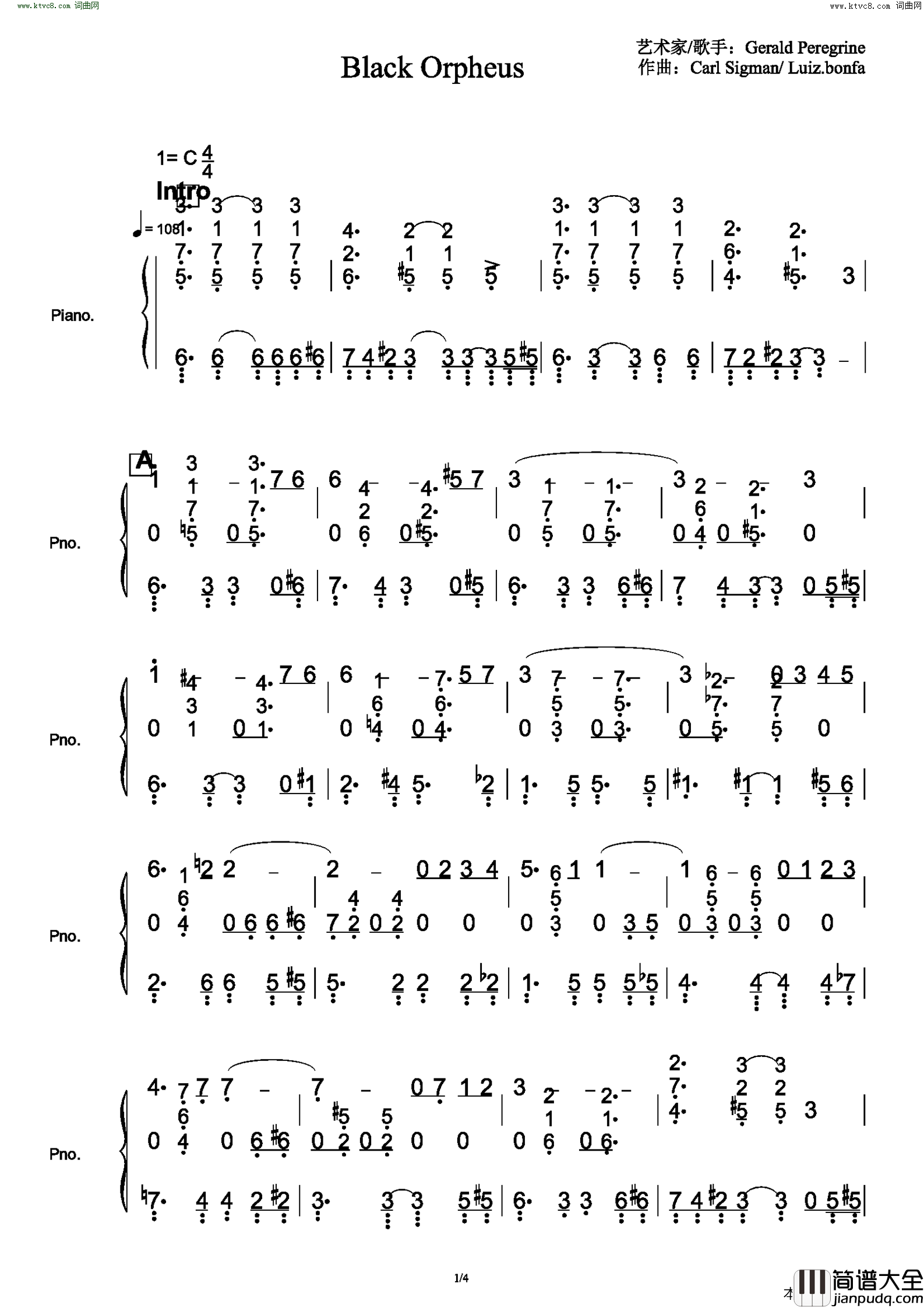 Black_Orpheus简谱_Gerald_Peregrine演唱