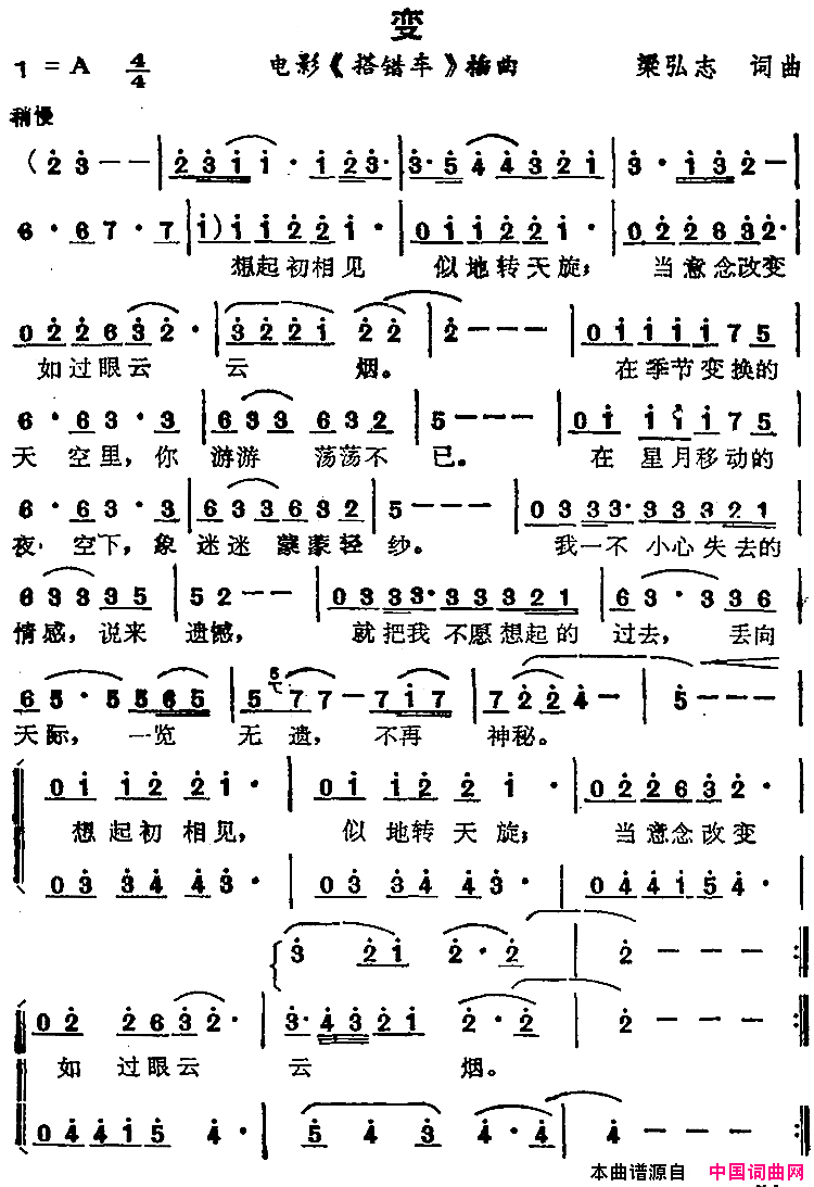 苏芮演唱金曲：变电影_搭错车_插曲简谱_苏芮演唱_梁弘志/梁弘志词曲