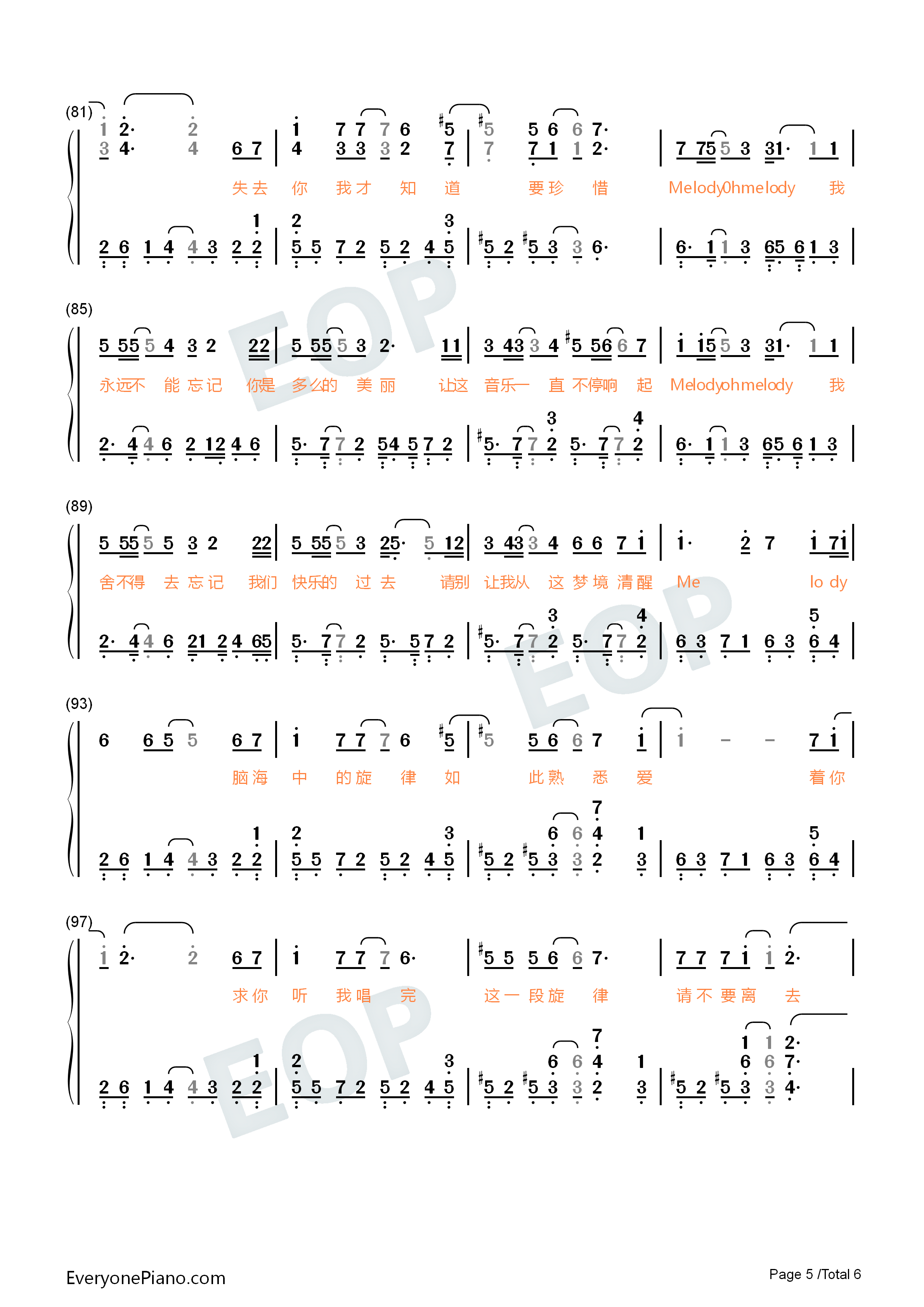 Melody钢琴简谱_陶喆演唱