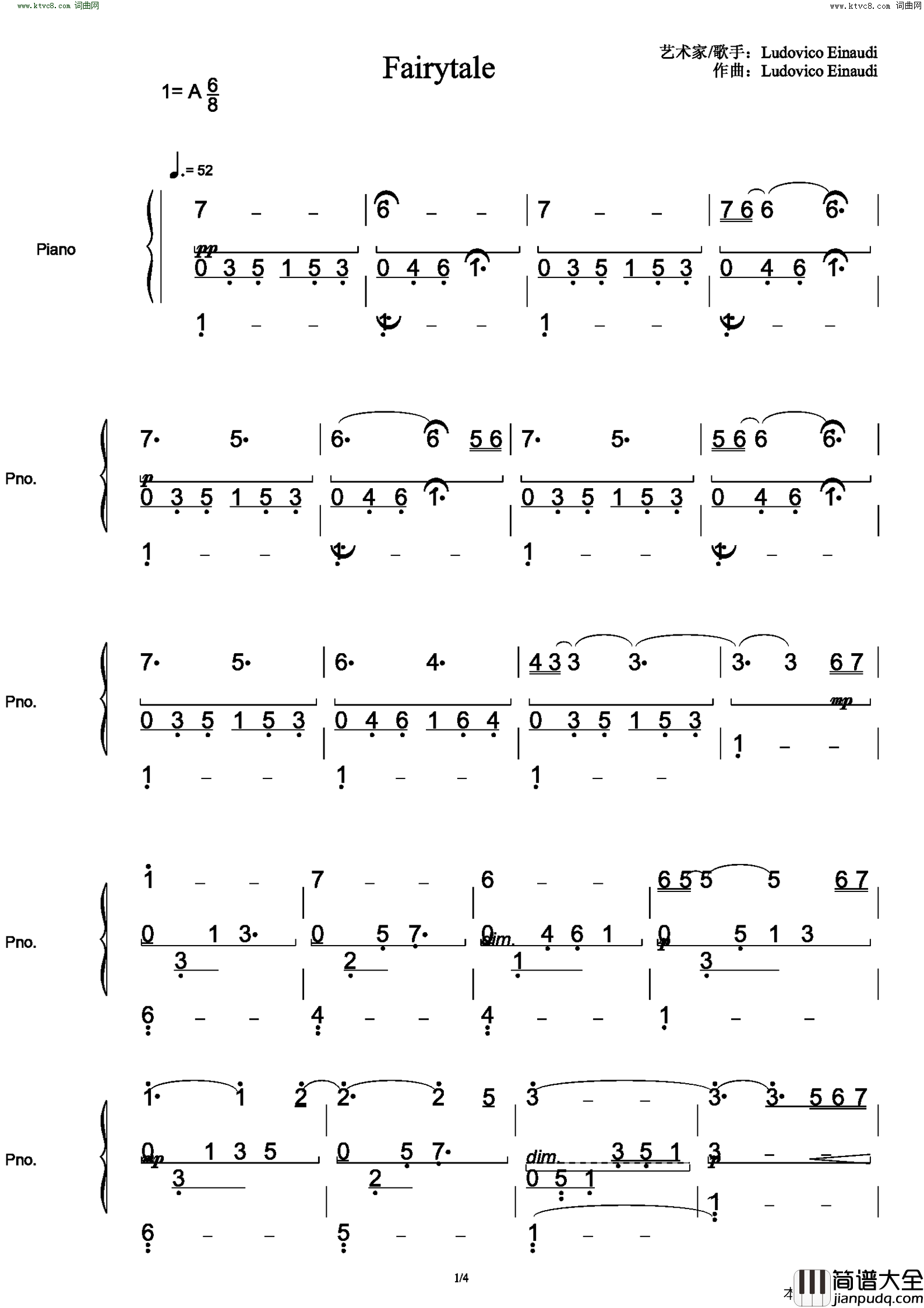 Fairytale简谱_Ludovico_Einaudi演唱_作曲：Ludovico_Einaudi词曲