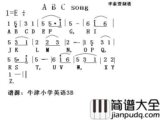ABC简谱_李泰萱ABCDEFGHIJKLMNOPQRSTUVWXYZ演唱