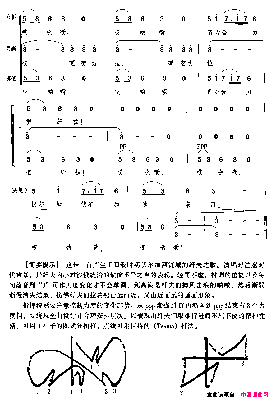 伏尔加船夫曲混声四部合唱简谱