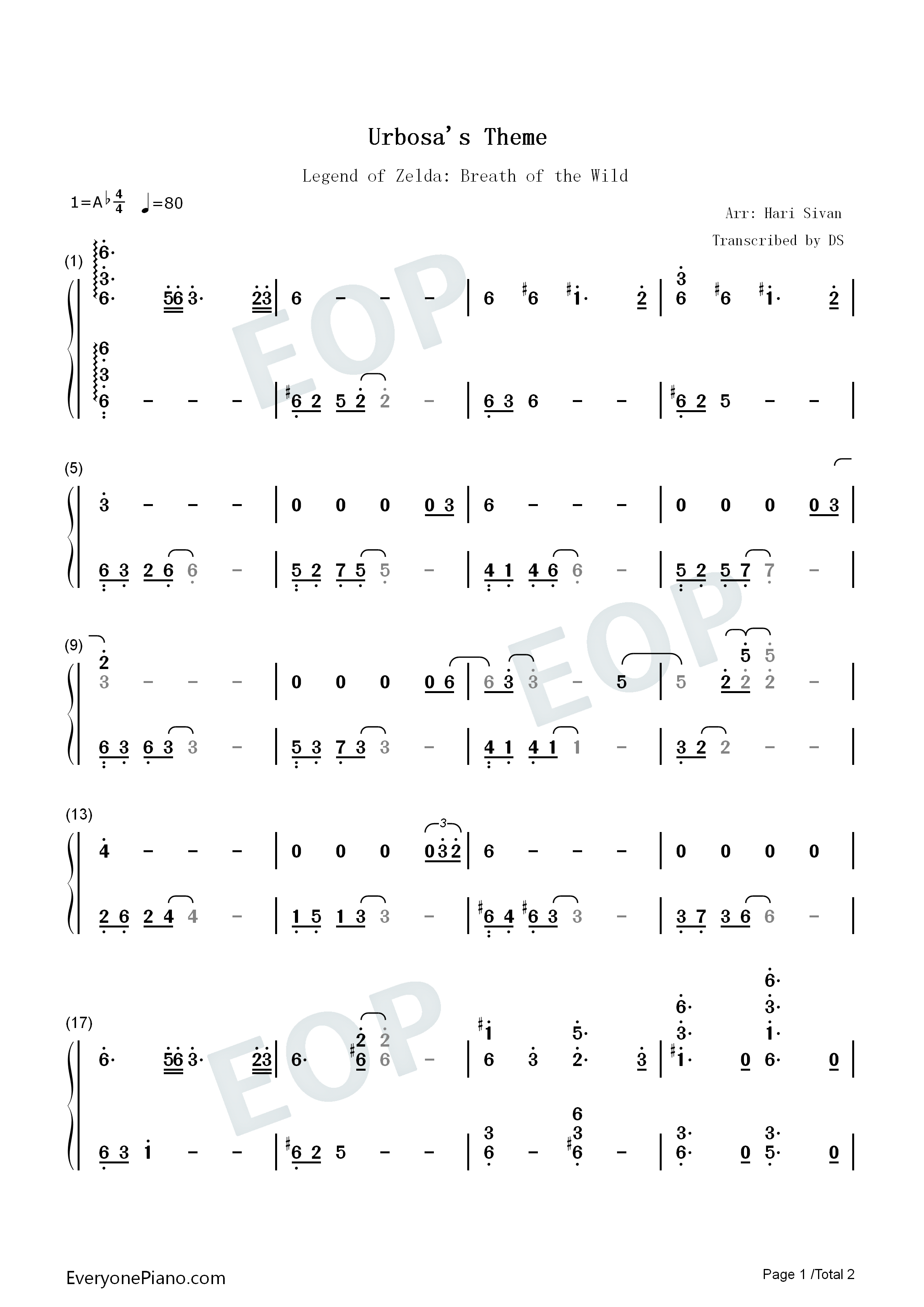Urbosas_Theme钢琴简谱_若井淑演唱