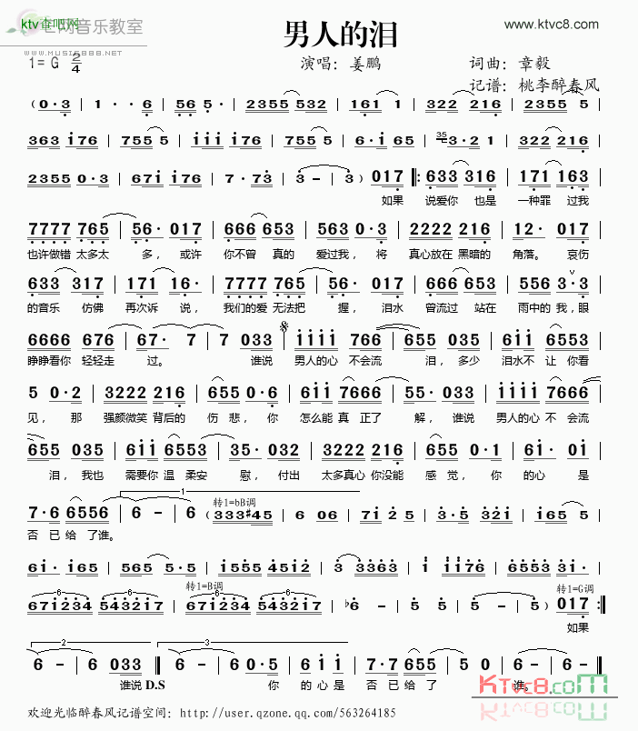 男人的泪简谱_姜鹏演唱
