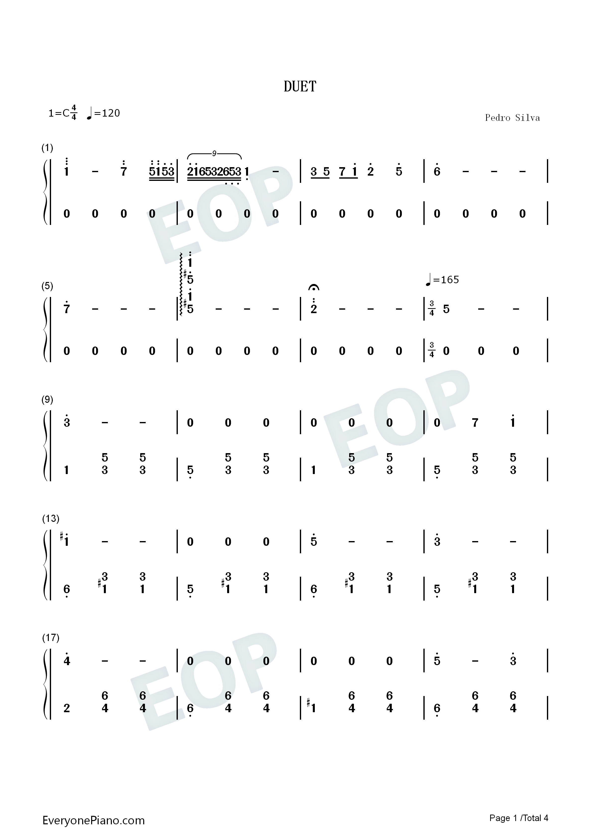 DUET钢琴简谱_Pedro_Silva演唱