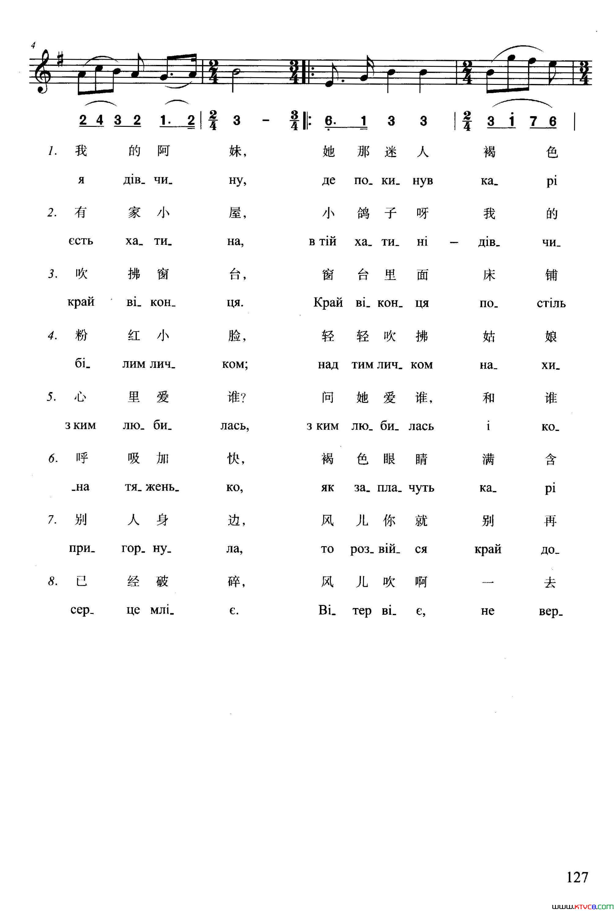 风儿吹向乌克兰简谱